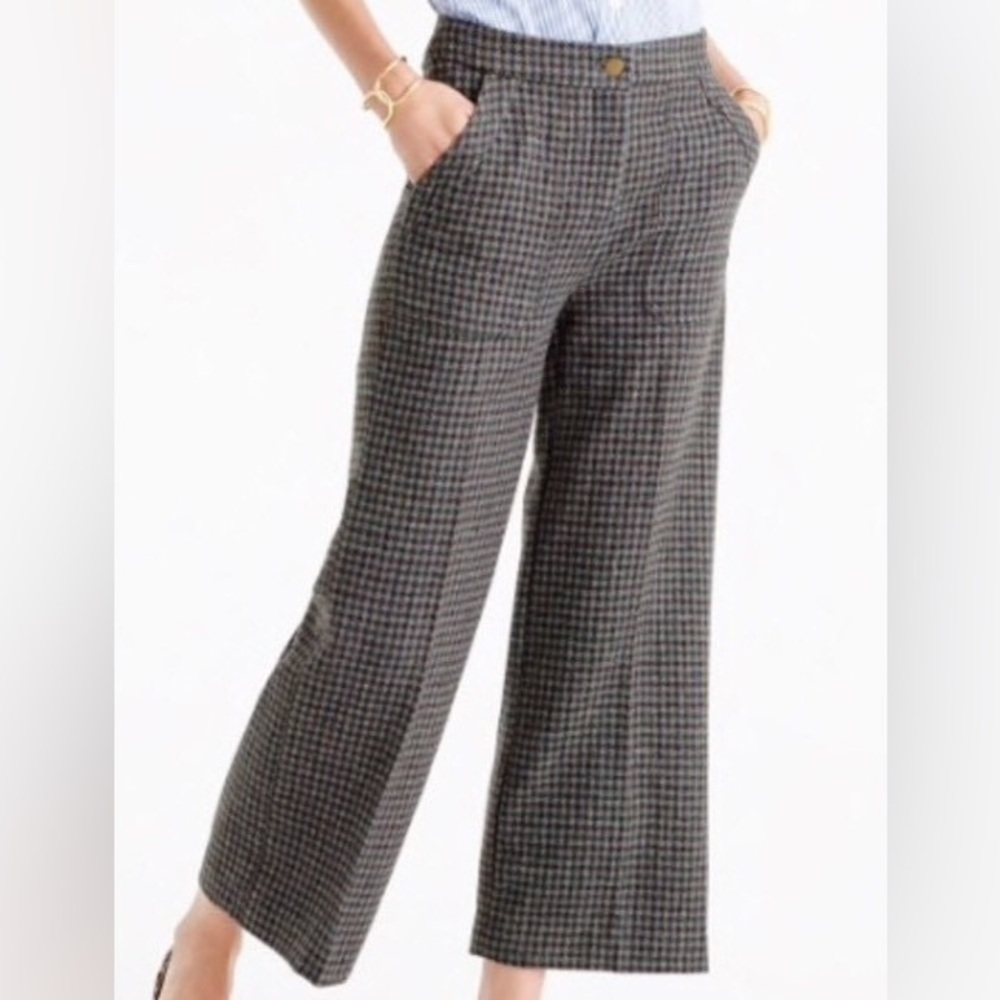 J. Crew 100% Wool Wide Leg Crop Pants Checkered Houndstooth